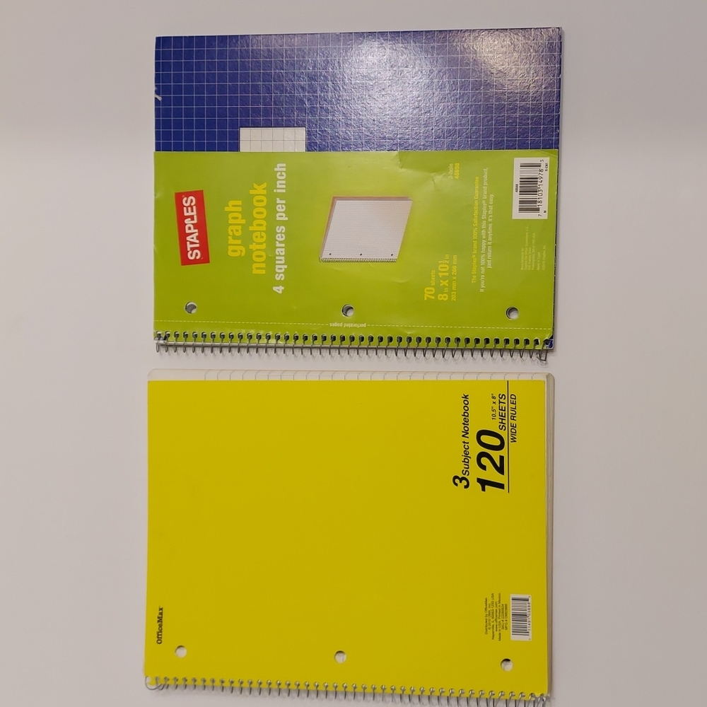 OfficeMax 3 Subject and Staples Graph Ruled Spiral Notebooks